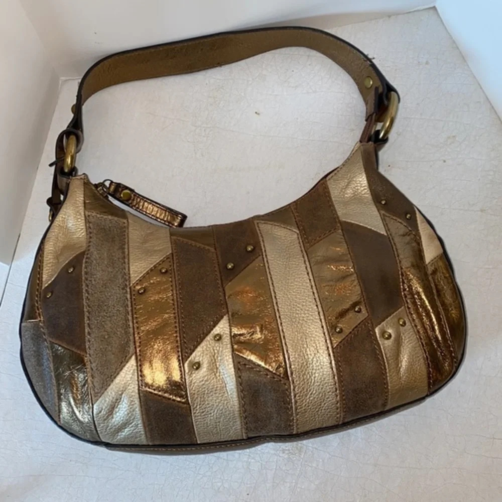 Fossil Gold Leather Patchwork Purse